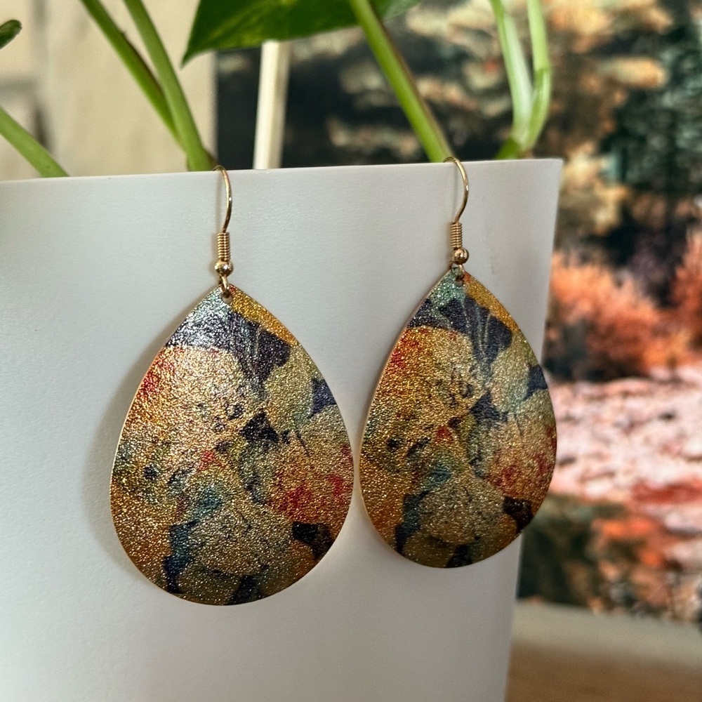 Metallic Teardrop Earrings Gold Multicolor - Picture 1 of 5
